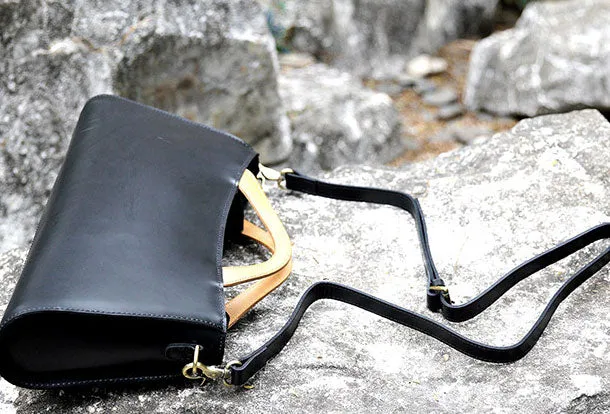 Handmade handbag black purse leather crossbody bag shoulder bag women