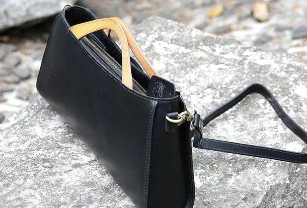 Handmade handbag black purse leather crossbody bag shoulder bag women