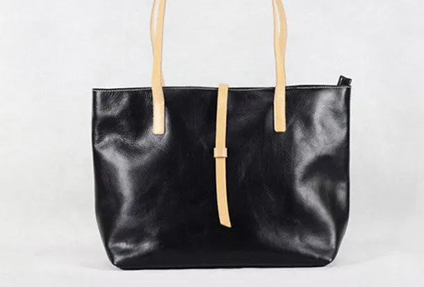 Handmade Leather bag tote shoulder bag black for women leather tote bag