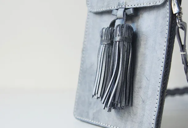 Handmade leather gray purse phone bag shoulder bag cossbody bag purse women