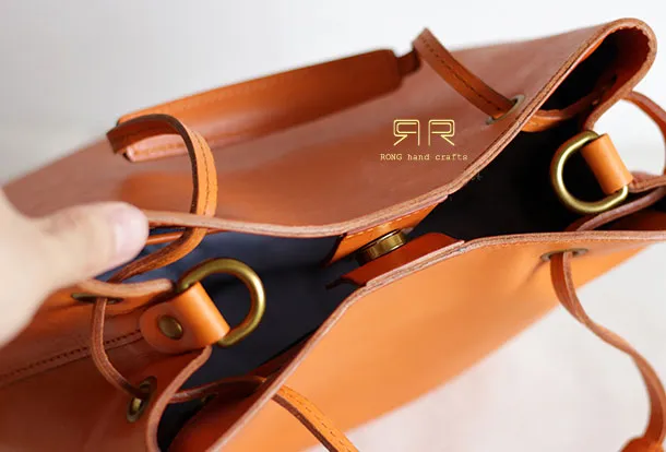 Handmade Leather handbag purse bucket bag for women shopper bag leather shoulder bag