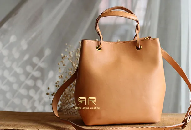 Handmade Leather handbag purse bucket bag for women shopper bag leather shoulder bag