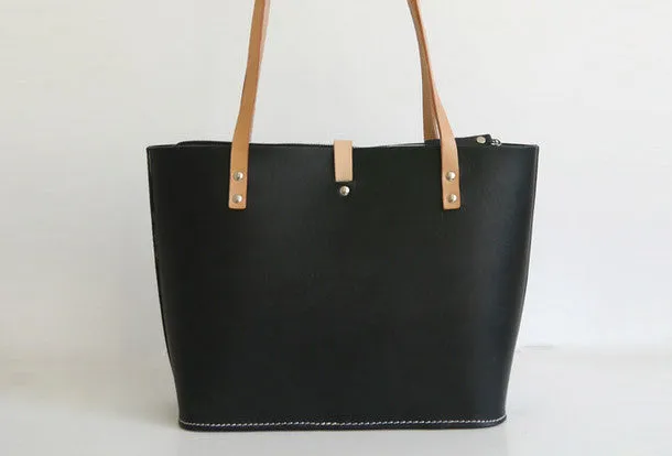 Handmade Leather handbag shoulder tote bag Black for women leather shoulder bag