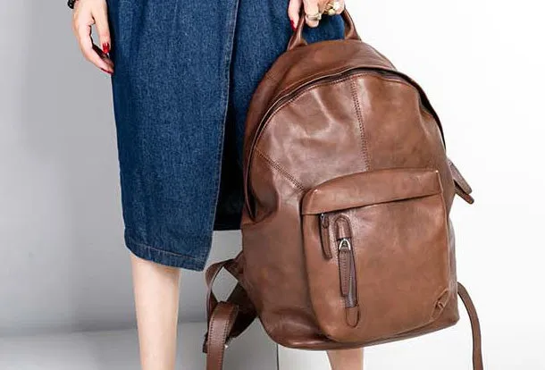 Handmade Leather Large Travel Bag Backpack Bag Shoulder Bag Laptop Women Leather Purse