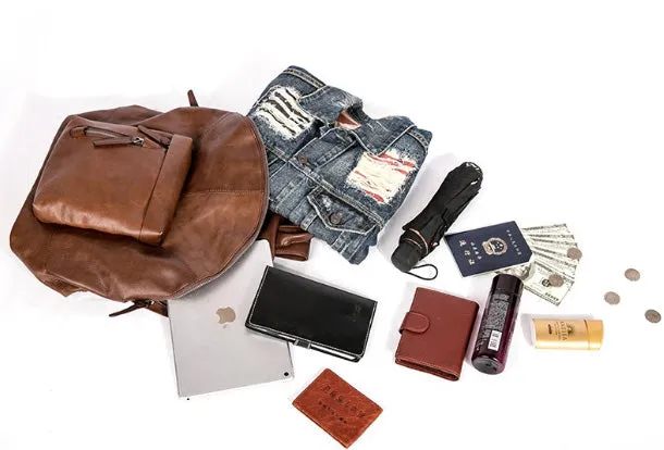 Handmade Leather Large Travel Bag Backpack Bag Shoulder Bag Laptop Women Leather Purse