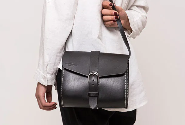 Handmade Leather purse crossbody bag black for women leather shoulder bag