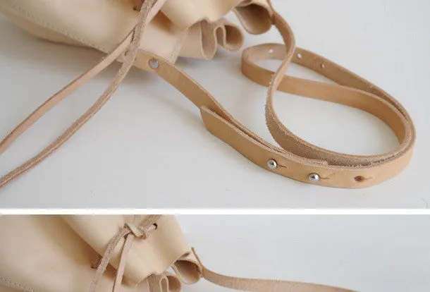 Handmade Leather shoulder bag bucket bag beige for women leather shoulder bag