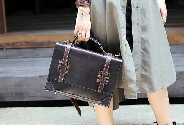 Handmade messenger bag coffee satchel purse leather crossbody bag shoulder bag women
