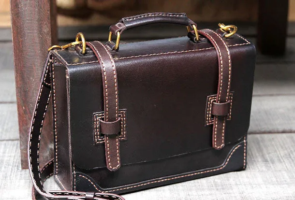 Handmade messenger bag coffee satchel purse leather crossbody bag shoulder bag women