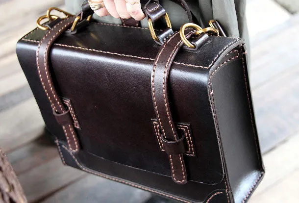 Handmade messenger bag coffee satchel purse leather crossbody bag shoulder bag women