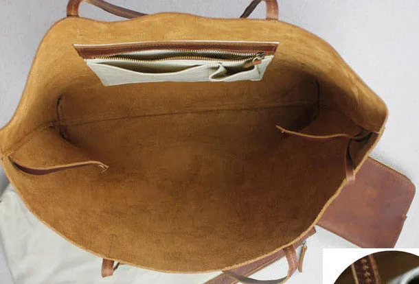 Handmade red brown leather tote bag vintage shoulder bag shopper bag women with inner