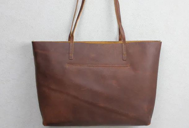 Handmade red brown leather tote bag vintage shoulder bag shopper bag women with inner