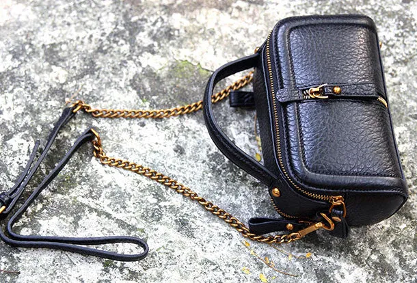 Handmade small phone purse leather black crossbody bag shoulder bag women