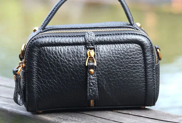 Handmade small phone purse leather black crossbody bag shoulder bag women