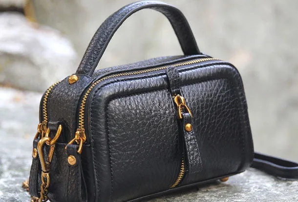 Handmade small phone purse leather black crossbody bag shoulder bag women