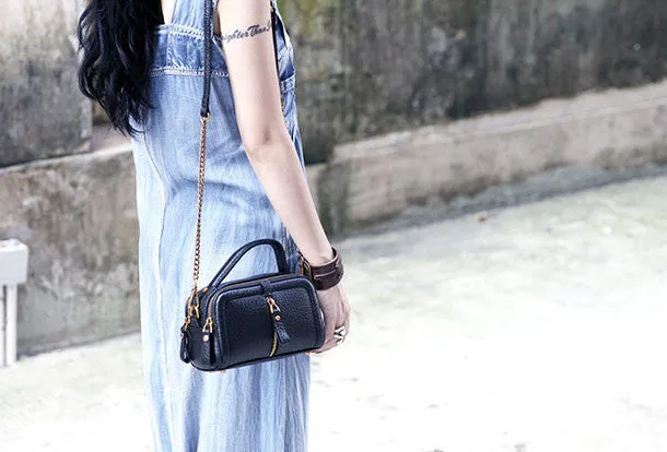 Handmade small phone purse leather black crossbody bag shoulder bag women