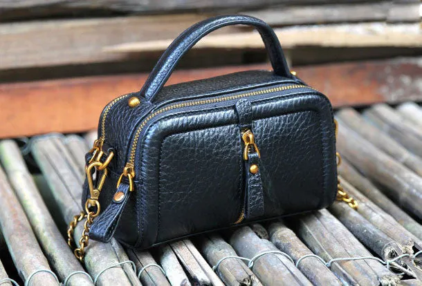 Handmade small phone purse leather black crossbody bag shoulder bag women
