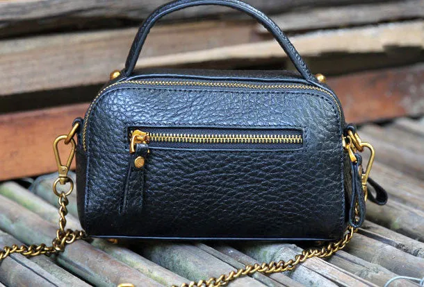 Handmade small phone purse leather black crossbody bag shoulder bag women