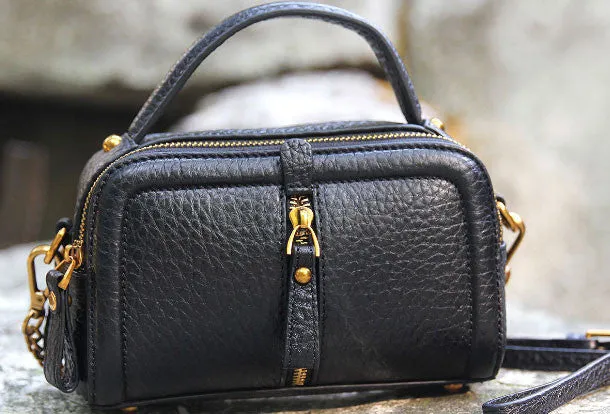 Handmade small phone purse leather black crossbody bag shoulder bag women