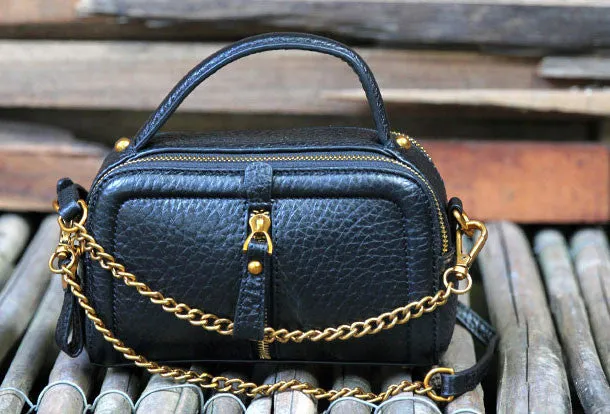 Handmade small phone purse leather black crossbody bag shoulder bag women