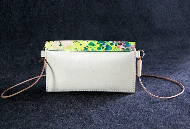 Handmade vintage leather clutch long wallet crossbody shoulder bag for women/lady girl