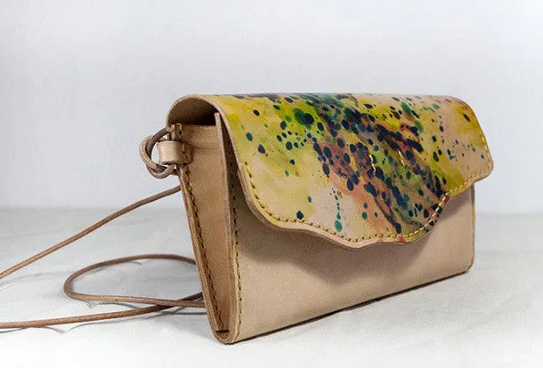 Handmade vintage leather clutch long wallet crossbody shoulder bag for women/lady girl