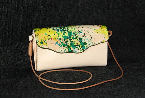 Handmade vintage leather clutch long wallet crossbody shoulder bag for women/lady girl