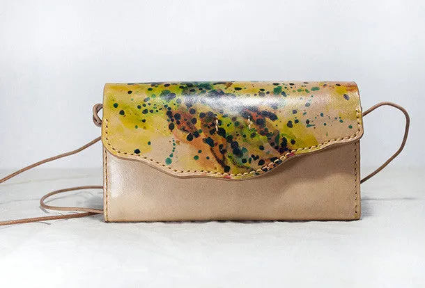 Handmade vintage leather clutch long wallet crossbody shoulder bag for women/lady girl