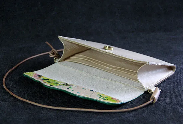 Handmade vintage leather clutch long wallet crossbody shoulder bag for women/lady girl