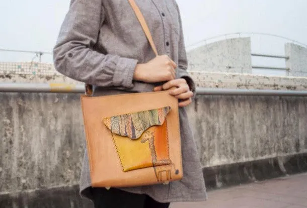 Handmade vintage leather large Satchel bag crossbody shoulder bag /handbag for women