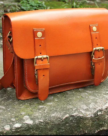 Handmade vintage satchel leather normal messenger bag black beige shoulder bag handbag for women