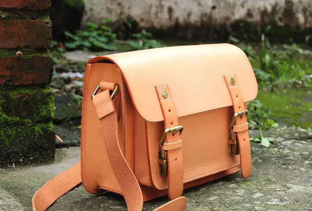 Handmade vintage satchel leather normal messenger bag black beige shoulder bag handbag for women
