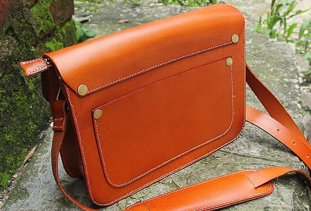 Handmade vintage satchel leather normal messenger bag black beige shoulder bag handbag for women