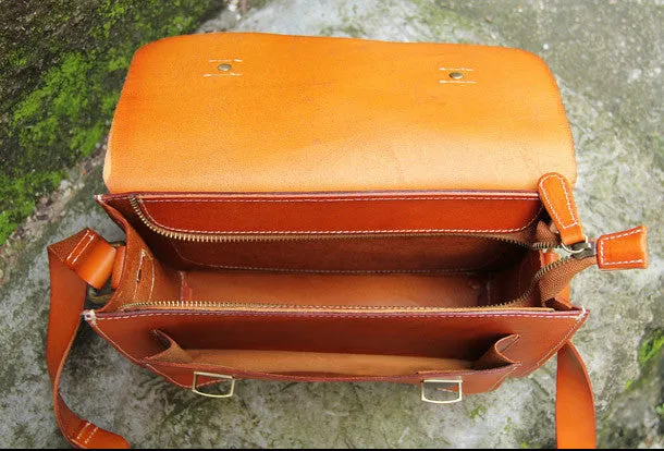 Handmade vintage satchel leather normal messenger bag black beige shoulder bag handbag for women