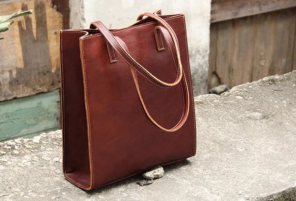 Handmade vintage womens leather tote bags shoulder bag for women