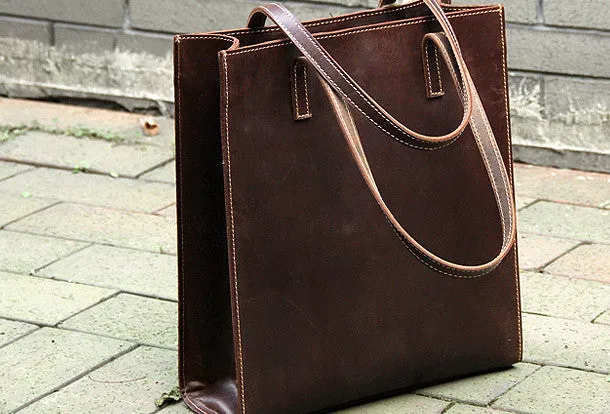 Handmade vintage womens leather tote bags shoulder bag for women