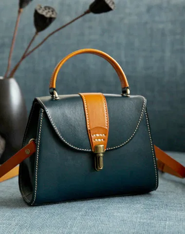 Handmade Women's Blue Leather Handbags Purse Vintage Small Handbag Shoulder Bag Purse