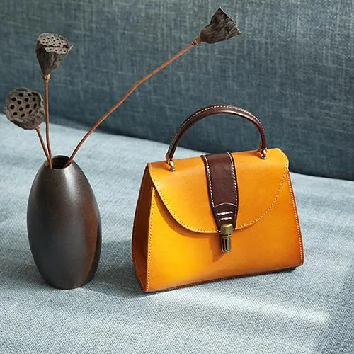 Handmade Women's Blue Leather Handbags Purse Vintage Small Handbag Shoulder Bag Purse