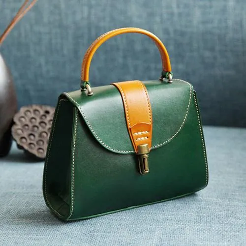 Handmade Women's Blue Leather Handbags Purse Vintage Small Handbag Shoulder Bag Purse