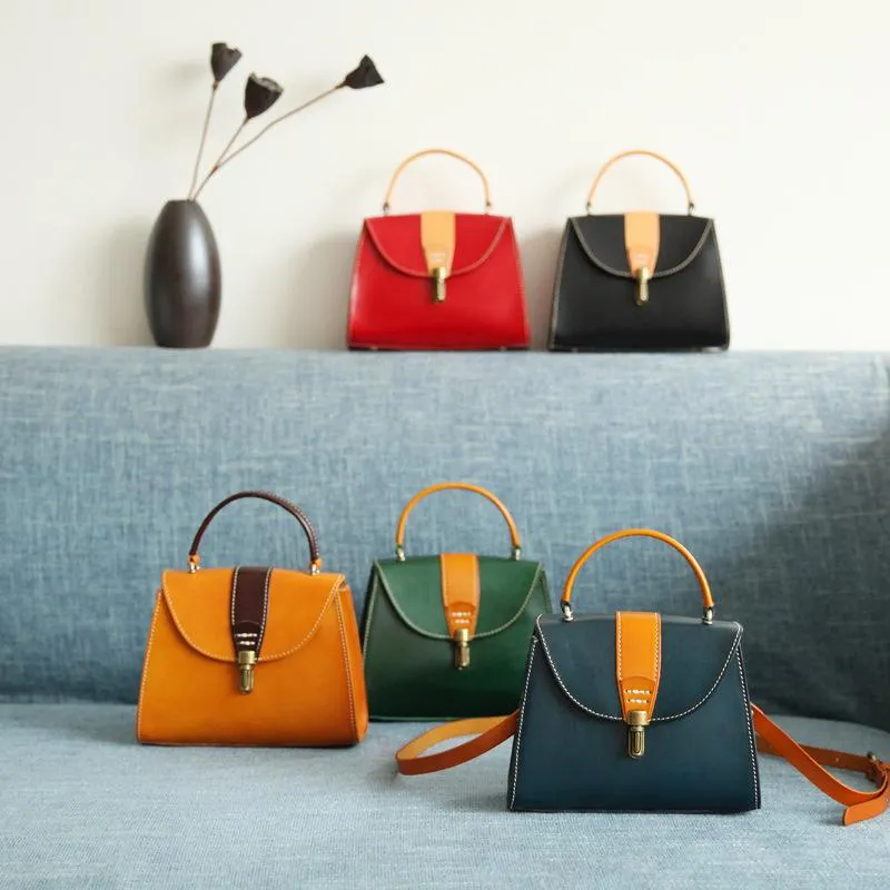 Handmade Women's Blue Leather Handbags Purse Vintage Small Handbag Shoulder Bag Purse