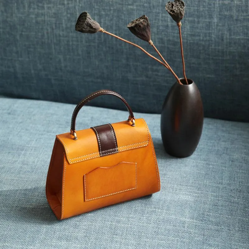 Handmade Women's Blue Leather Handbags Purse Vintage Small Handbag Shoulder Bag Purse