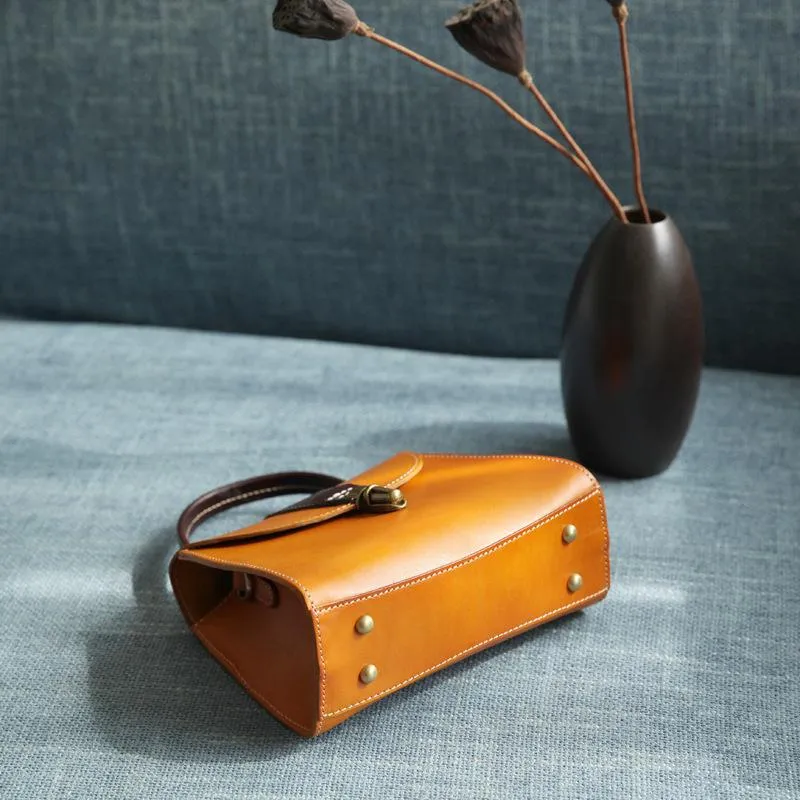Handmade Women's Blue Leather Handbags Purse Vintage Small Handbag Shoulder Bag Purse