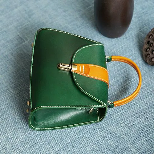 Handmade Women's Blue Leather Handbags Purse Vintage Small Handbag Shoulder Bag Purse