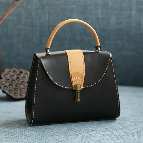 Handmade Women's Blue Leather Handbags Purse Vintage Small Handbag Shoulder Bag Purse