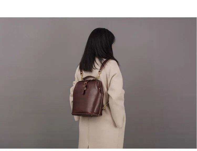 Handmade Womens Coffee Leather Doctor Backpack Purse Shoulder Doctor Handbag for Women