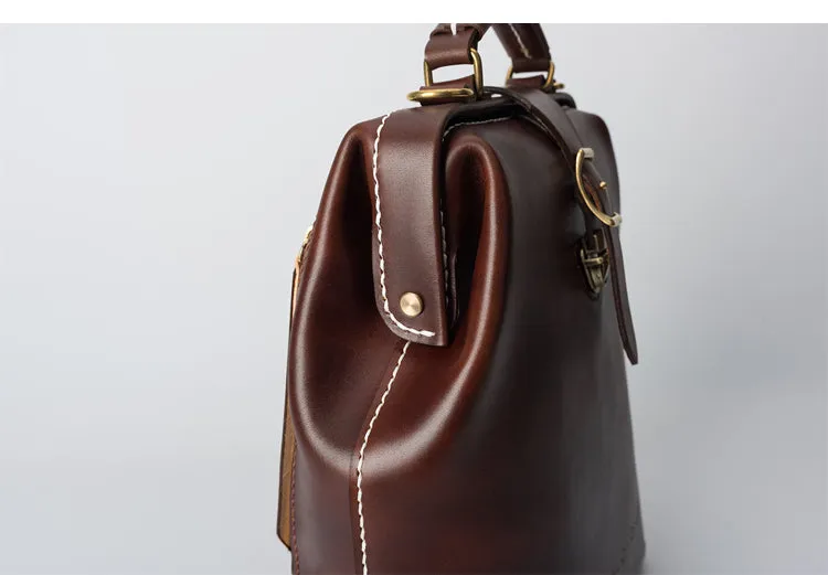 Handmade Womens Coffee Leather Doctor Backpack Purse Shoulder Doctor Handbag for Women