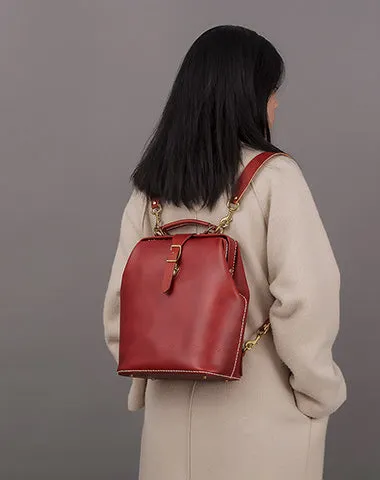 Handmade Womens Coffee Leather Doctor Backpack Purse Shoulder Doctor Handbag for Women