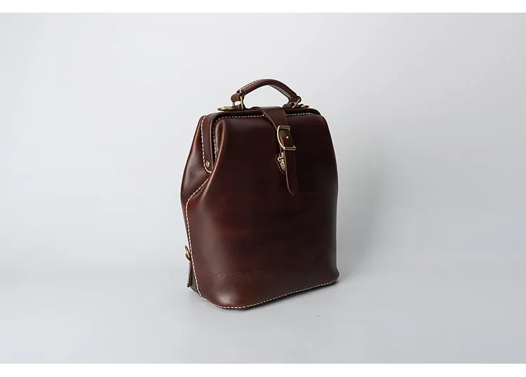 Handmade Womens Coffee Leather Doctor Backpack Purse Shoulder Doctor Handbag for Women