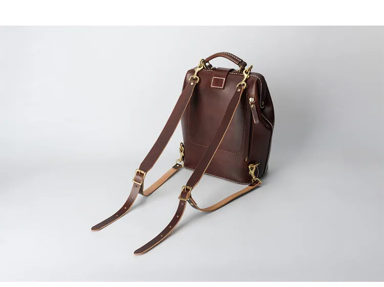 Handmade Womens Coffee Leather Doctor Backpack Purse Shoulder Doctor Handbag for Women