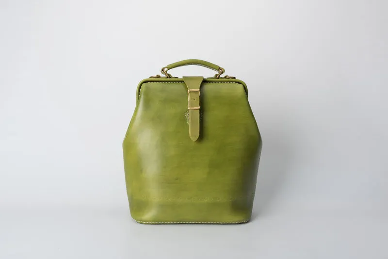 Handmade Womens Coffee Leather Doctor Backpack Purse Shoulder Doctor Handbag for Women